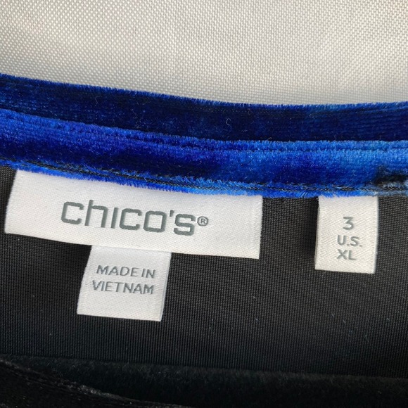 Chico's Boho Whimsigoth Dark Floral Velvet Top Women XL Dark Blue Puff Sleeve - Picture 5 of 9